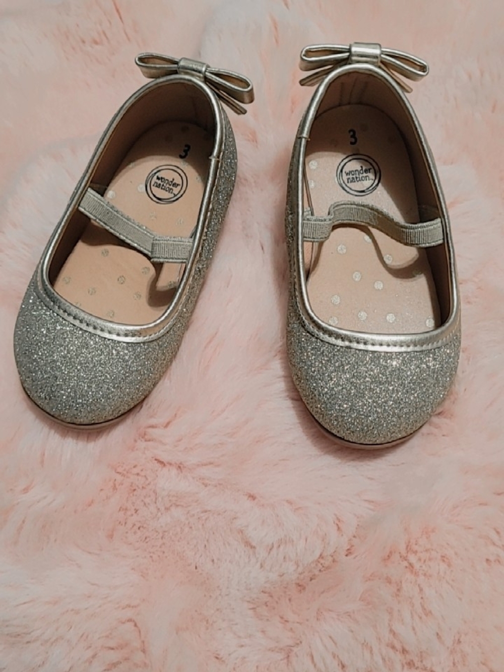 3-child wonder nation Silver Glitter Bow Mary Jane Girls Shoes